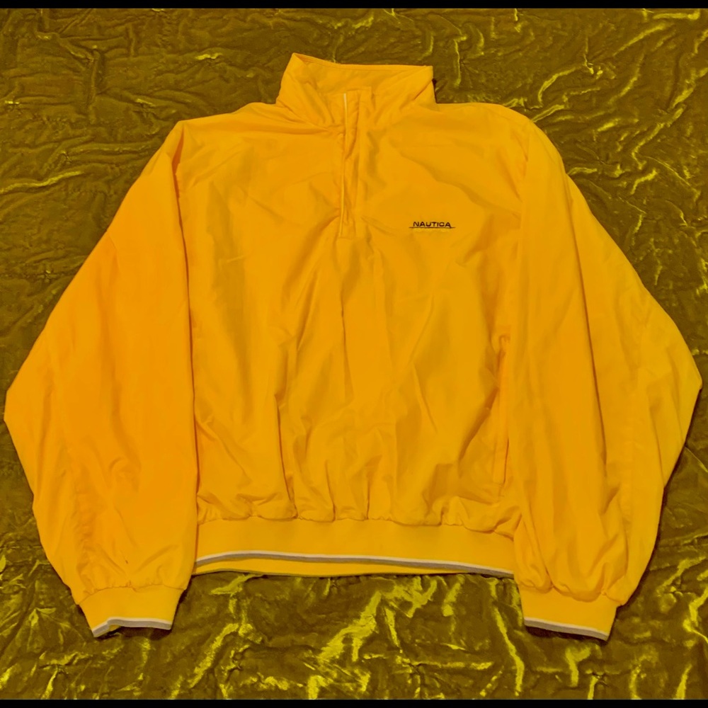 Vintage 90s Nautica Competition 1/4 Zip Windbreaker Pullover Yellow.